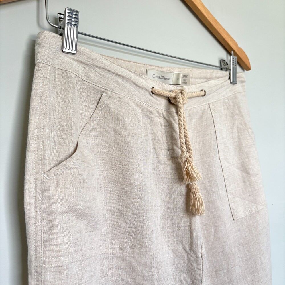 Costa Blanca Linen Blend Wide Leg Pants Coastal Chic Minimalistic Tan Size 2